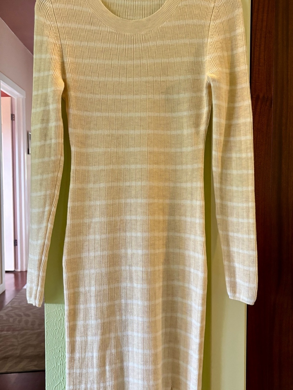 GAP Cream Striped Long Sleeve Ribbed Midi Dress